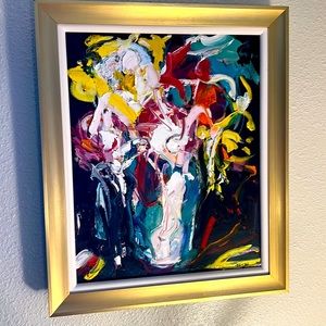 Original oil on canvas floral, abstract painting by Bruni Saban.